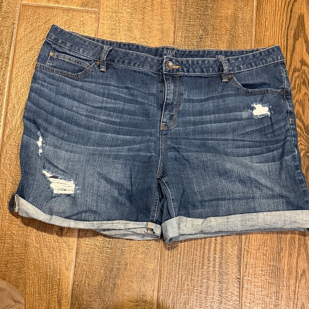 a.n.a Dark Blue Jean Shorts with Distressed Details